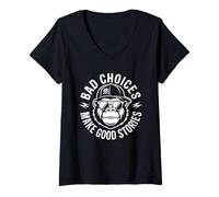 Donna Le Cattive scelte Rendono Buone storie Divertenti Gorilla Humor Maglietta con Collo a V