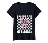 Donna Le Ciglia Sono Il Mio Business Lash Tech Ciglia Tecnico Ragazza Mamma Maglietta con Collo a V