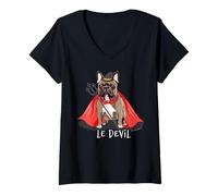 Donna Le Devil Pug Maglietta con Collo a V