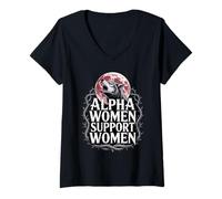 Donna Le Donne Alfa sostengono Le Donne Wolf Fearless Alpha Girl Werewolf Maglietta con Collo a V