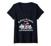 Donna Le donne vere tirano roulotte signore idea regalo campeggio Maglietta con Collo a V