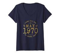 Donna Le Leggende Sono Nate a Maggio 1970 Compleanno Maglietta con Collo a V, Navy, L