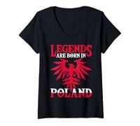 Donna Le Leggende Sono Nate in Polonia Eagle Flag Pride Edizione Polacca Maglietta con Collo a V