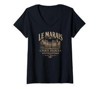 Donna Le Marais Parigi Francia Strada Scena Maglietta con Collo a V