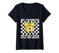 Donna Le mie ragazze preferite Softball Call Me Coach Softball Coach Maglietta con Collo a V