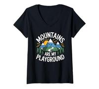 Donna Le Montagne Sono Il Mio Parco Giochi Escursioni Campeggio Avvent Maglietta con Collo a V