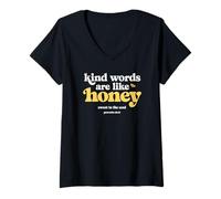 Donna Le Parole gentili Sono Come Miele Christian Bee Proverbi 16:24 Maglietta con Collo a V