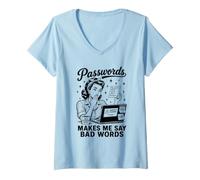 Donna Le Password Mi Fanno Dire Cattive Parole Umoristiche Divertenti Maglietta con Collo a V