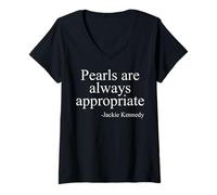 Donna Le perle sono sempre appropriate jackie kennedy Maglietta con Collo a V