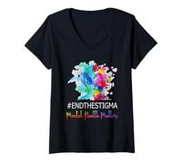 Donna Le questioni di salute mentale mettono fine allo stigma su due lati Maglietta con Collo a V