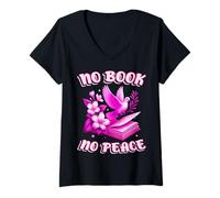 Donna Le Ragazze CALME Leggere Libri - NESSUN Caos con Una BUONA Storia Maglietta con Collo a V