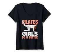 Donna Le ragazze di Pilates lo fanno meglio ispirando il fitness Maglietta con Collo a V