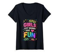 Donna Le Ragazze ispirate a Party Vibe Anni '80 vogliono Solo divertirsi e Tornare al Passato Maglietta con Collo a V
