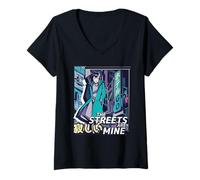 Donna Le Strade Sono Mie - Anime Arte Urbana Giapponese Maglietta con Collo a V