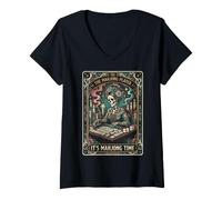 Donna Le Tessere del Gioco Mahjong Player Skeleton Maglietta con Collo a V