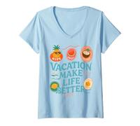 Donna Le Vacanze Rendono la Vita Migliore Fresco Estate Vibe Spiaggia Vacanza Maglietta con Collo a V