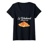 Donna Le Weekend Coffee Club Cucina Francese Croissant Lover Retro Maglietta con Collo a V