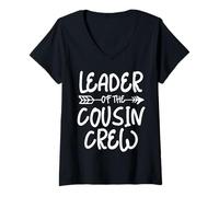 Donna Leader Of The Cousin Crew Funny Family Matching Maglietta con Collo a V