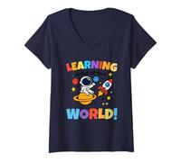 Donna Learning Is out of This World Space Back To School Teacher Maglietta con Collo a V