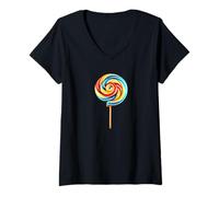 Donna Lecca Lecca Colorata a Spirale - Fun Nostalgic Candy Maglietta con Collo a V