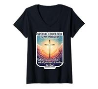 Donna L'educazione Speciale Cristiana è Il Mio Insegnante di Ministero educatore Maglietta con Collo a V