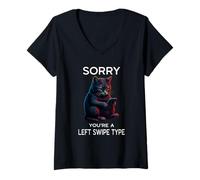 Donna Left Swipe Type Funny Online Incontri App Meme Gattino Gatto Maglietta con Collo a V