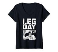 Donna Leg Day Survivor Funny Bodybuilder Palestra Squat Allenamento Muscolo Maglietta con Collo a V