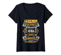 Donna Legend February 1946 Vintage 80th Birthday Tees Made in 1946 Maglietta con Collo a V