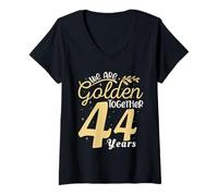 Donna Legendary 44 Year golden Marriage anniversary Crew Men Women Maglietta con Collo a V