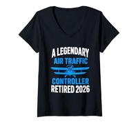 Donna Legendary Air Traffic Controller Ritirato 2026 Pensionamento Maglietta con Collo a V
