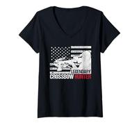 Donna Legendary Crossbow Hunter American Flag Hunting Maglietta con Collo a V