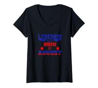 Donna Legends Are Born in August Stars And Stripes Maglietta con Collo a V