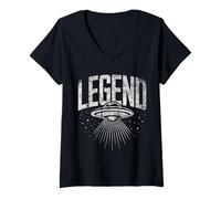 Donna LEGGENDA Alien Abduction Abbigliamento vintage Distressed Design Maglietta con Collo a V