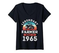 Donna Leggendario Contadino Nato 1965, Regalo per Il 60° Compleanno dell'agricoltore Maglietta con Collo a V