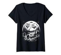 Donna Leggendario Cryptid Moonlight Paranormal Folklore Misterioso Arte Maglietta con Collo a V