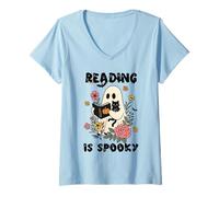Donna Leggere è spettrale Lettori e Insegnanti di Topi di Biblioteca di Halloween Maglietta con Collo a V