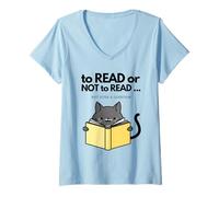 Donna Leggere o Non Divertente Gatto Leggere Un Libro misterioso Accogliente Maglietta con Collo a V