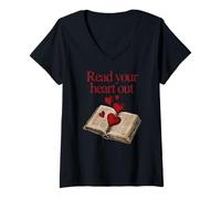 Donna Leggi Il Tuo Cuore Fuori Libro Vintage Cuori Romance Teacher Maglietta con Collo a V