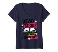 Donna Leggi Libri Be Kind Stay Strano Punk Emo Divertente Amante dei Libri Maglietta con Collo a V