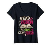 Donna Leggi Libri Be Kind Stay Strano Punk Emo Divertente Amante dei Libri Maglietta con Collo a V