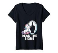 Donna Leggi The Signs Shadow Funny Saying Unicorn Maglietta con Collo a V