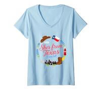 Donna Lei è di Texas I Can Tell Texas Pride Fun Design Maglietta con Collo a V
