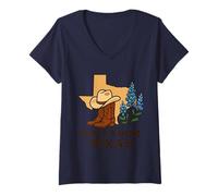 Donna Lei è di Texas, Wildflower Bluebonnet Texas Love Maglietta con Collo a V