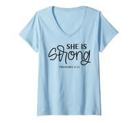 Donna Lei è Forte Uomini e Donne cristiani grati grati Maglietta con Collo a V