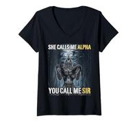 Donna Lei Mi Chiama Alpha Tu Mi Chiami Sir Funny Alpha Wolf Meme Maglietta con Collo a V