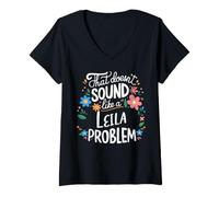 Donna Leila Personalized Cute Flower Girls Leila Name Maglietta con Collo a V