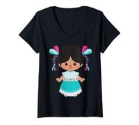 Donna Lele Doll, Marìa Doll, Adelitas. 100% Mexican Handmade Otomi Maglietta con Collo a V