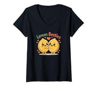 Donna Lemon Besties Matching Friends Graphic Fun Summer Maglietta con Collo a V