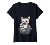 Donna Lemur Chibi Kawaii Anime Giapponese Divertente Maglietta con Collo a V
