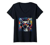 Donna Lemur - Occhiali da sole colorati con cuffie musicali Maglietta con Collo a V